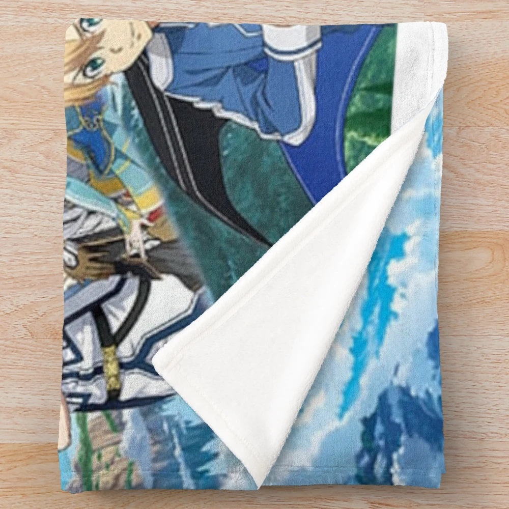 Sword Art-inspired plush blanket featuring fantasy and virtual reality game elements