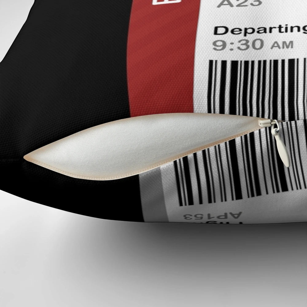 Sydney boarding pass and destination ticket printed on a soft pillow