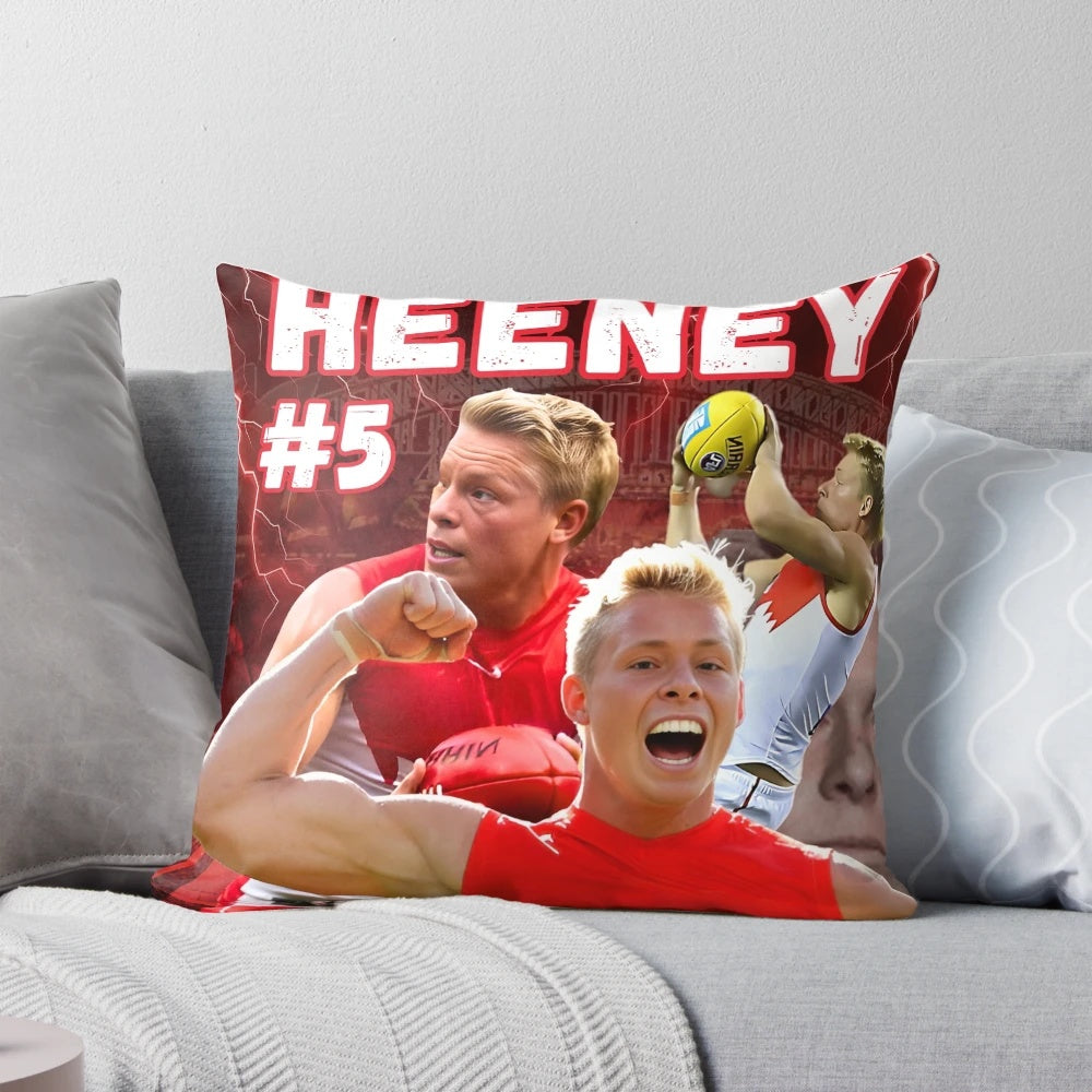 Sydney Swans AFL player Isaac Heeney on a high-quality, customized pillow