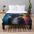 Portuguese Water Dog Themed Plush Blanket with Synesthetic Splash Painting Art