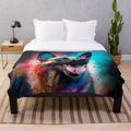Belgian Malinois dog on a synesthetic splash painted plush blanket