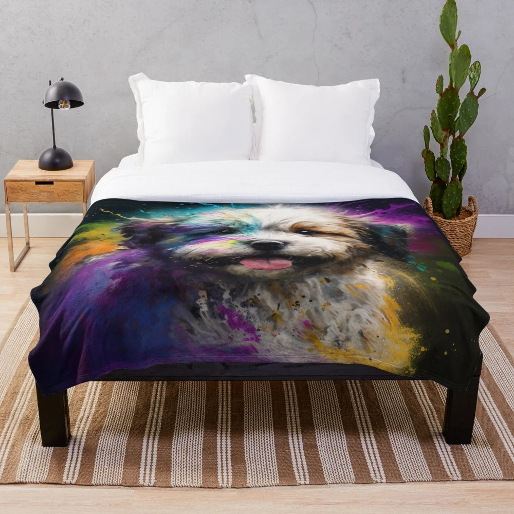 Havanese dog synesthetic splash painting art plush blanket