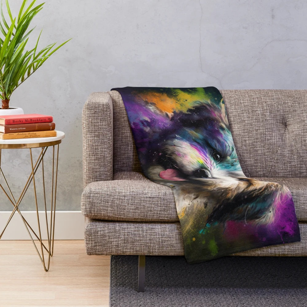 Havanese dog synesthetic splash painting art plush blanket