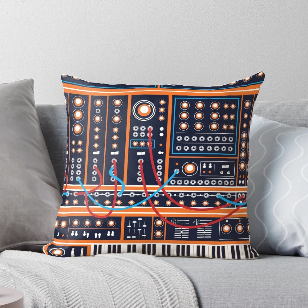 Synth-inspired pillow featuring a sleek, minimalist design perfect for music enthusiasts and tech-savvy home decor