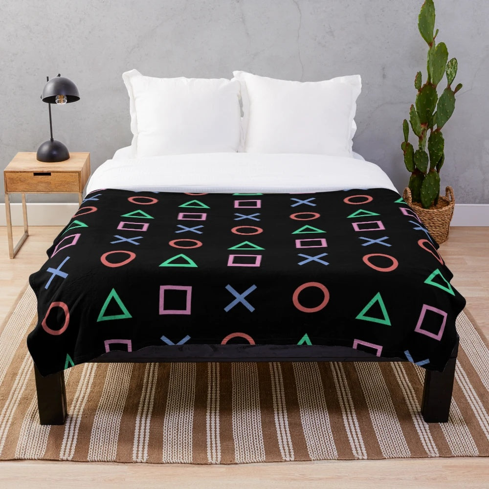 Synthwave plush blanket with retro controller buttons icon design