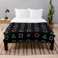 Synthwave plush blanket with retro controller buttons icon design