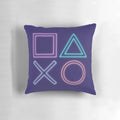 Synthwave Neon Gaming Pillow featuring Playstation-inspired buttons and retro 80s aesthetic
