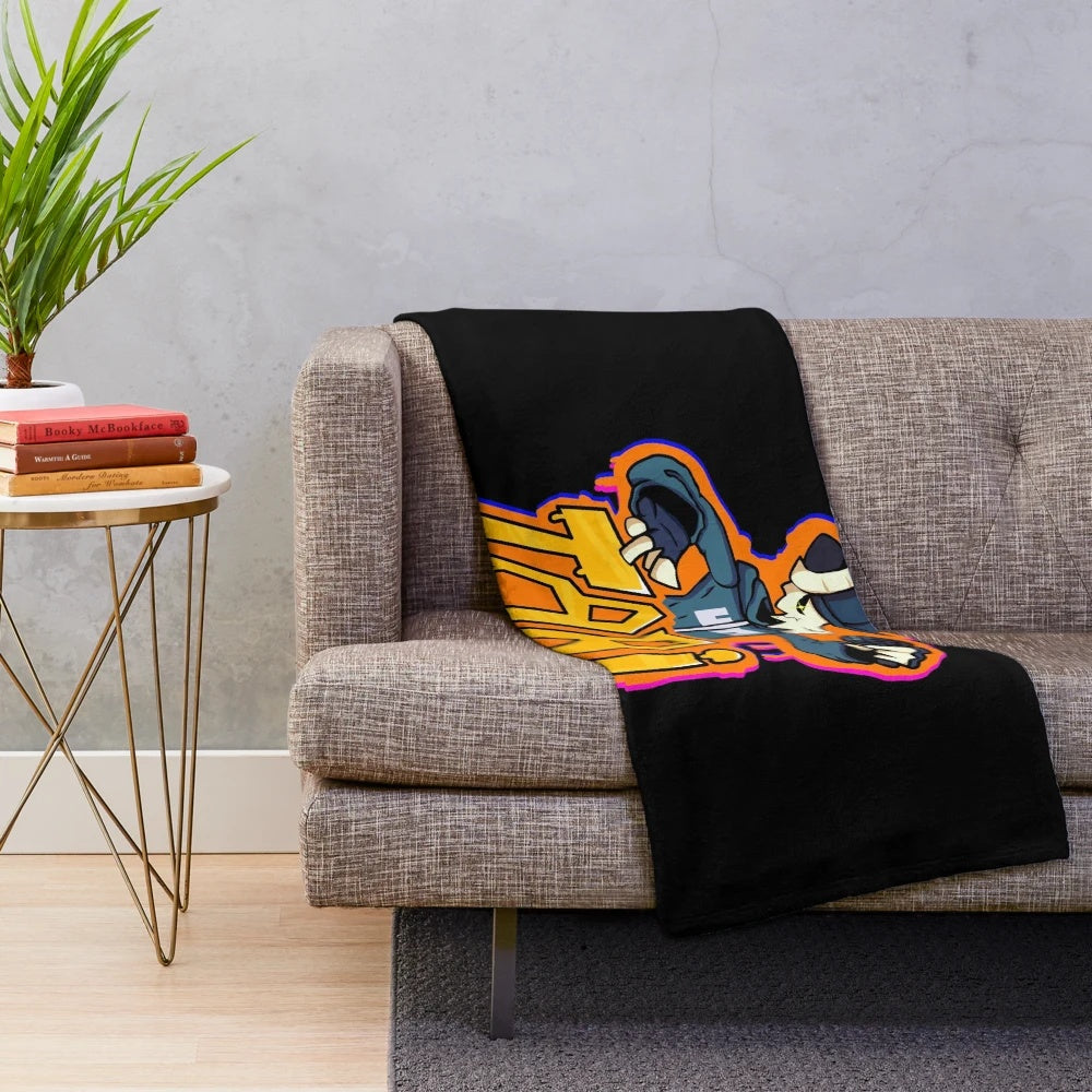 Tabi FNF-inspired plush blanket with skeleton character, graffiti, and horns