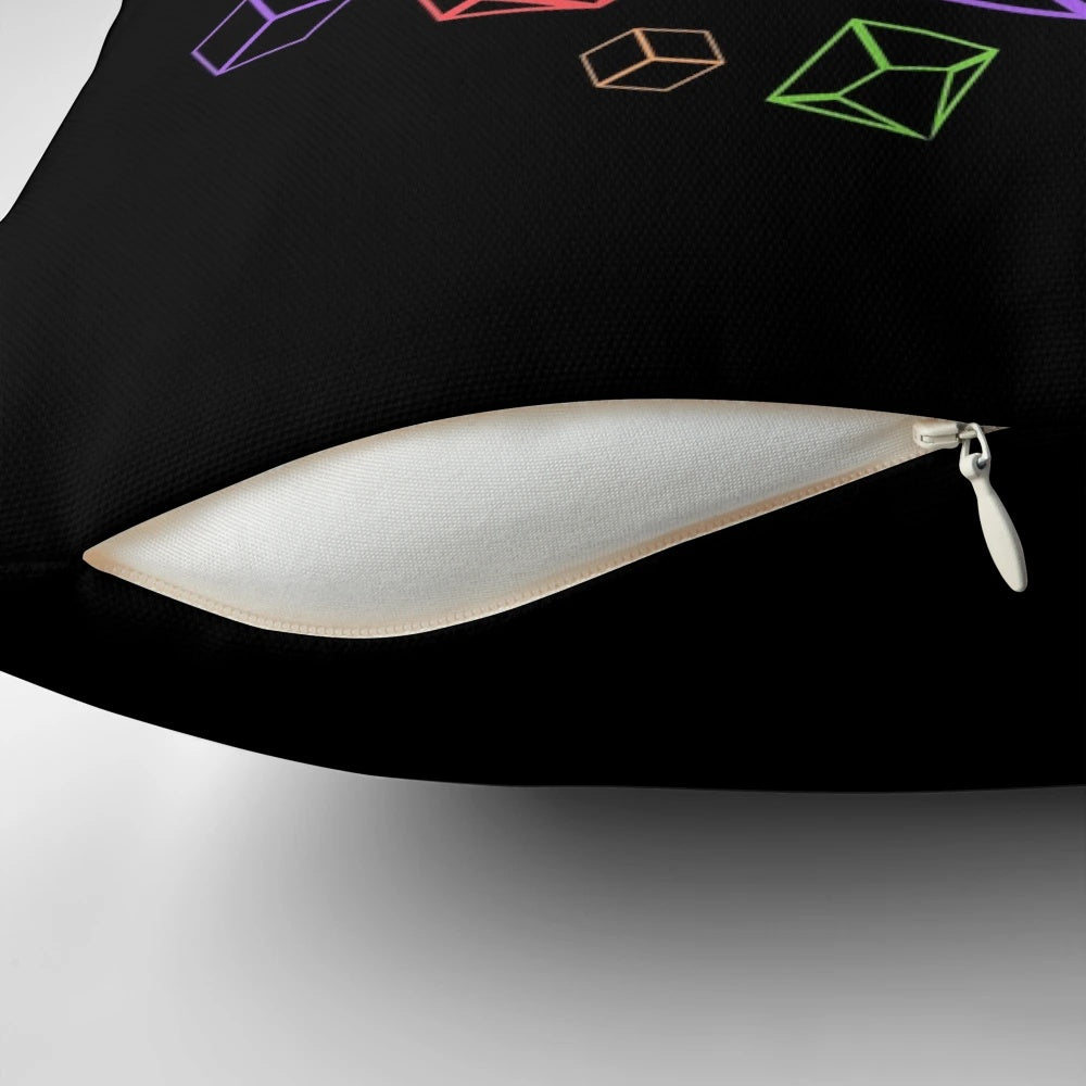 Dice-themed tabletop RPG pillow with colorful dice
