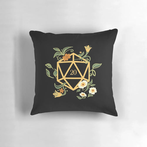 "A polyhedral D20 dice pillow designed for plant lovers and tabletop RPG enthusiasts"