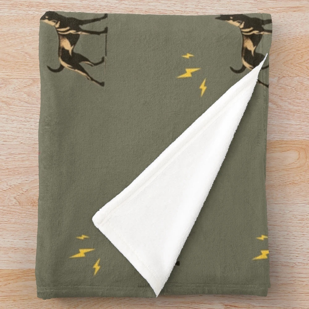 Military Working Dog Plush Blanket featuring a Belgian Shepherd in tactical gear