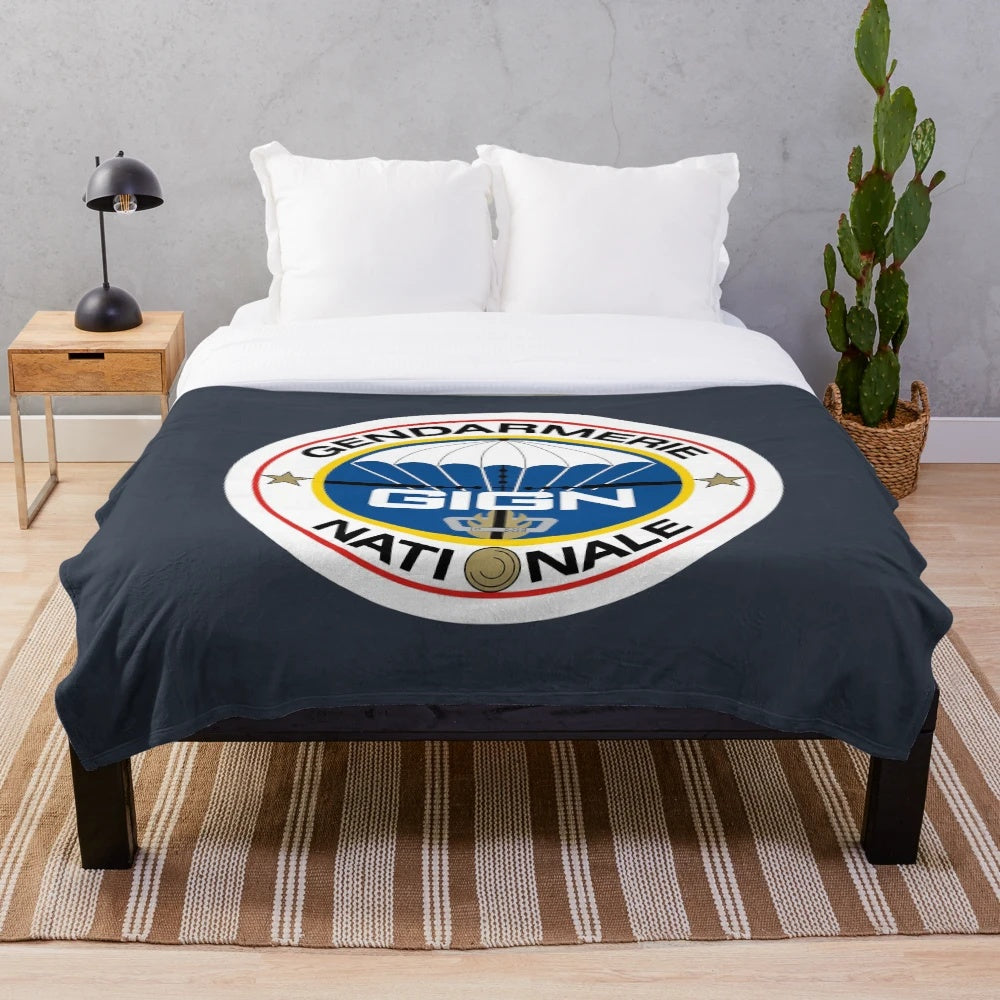 Plush blanket with GIGN (National Gendarmerie Intervention Group) France logo and insignia