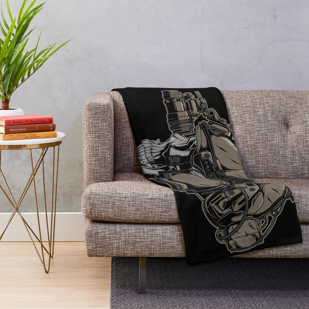 Tactical soldier skull plush blanket with camouflage pattern and military design