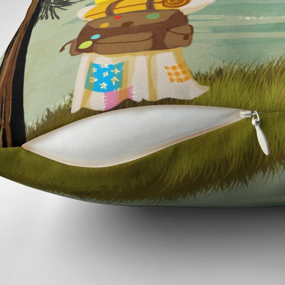 Peaceful landscape pillow featuring a soothing nature design, perfect for outdoor enthusiasts and solo travelers.