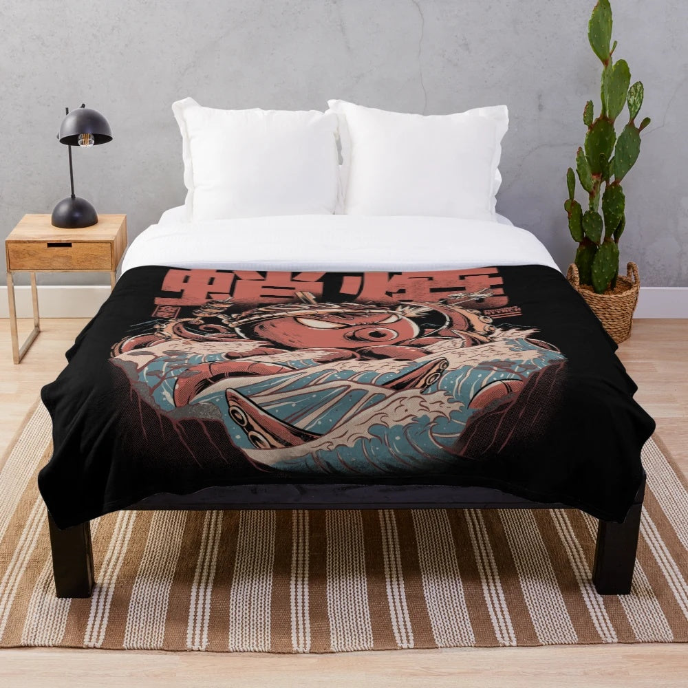 Takoyaki Kaiju plush blanket with retro anime-inspired design