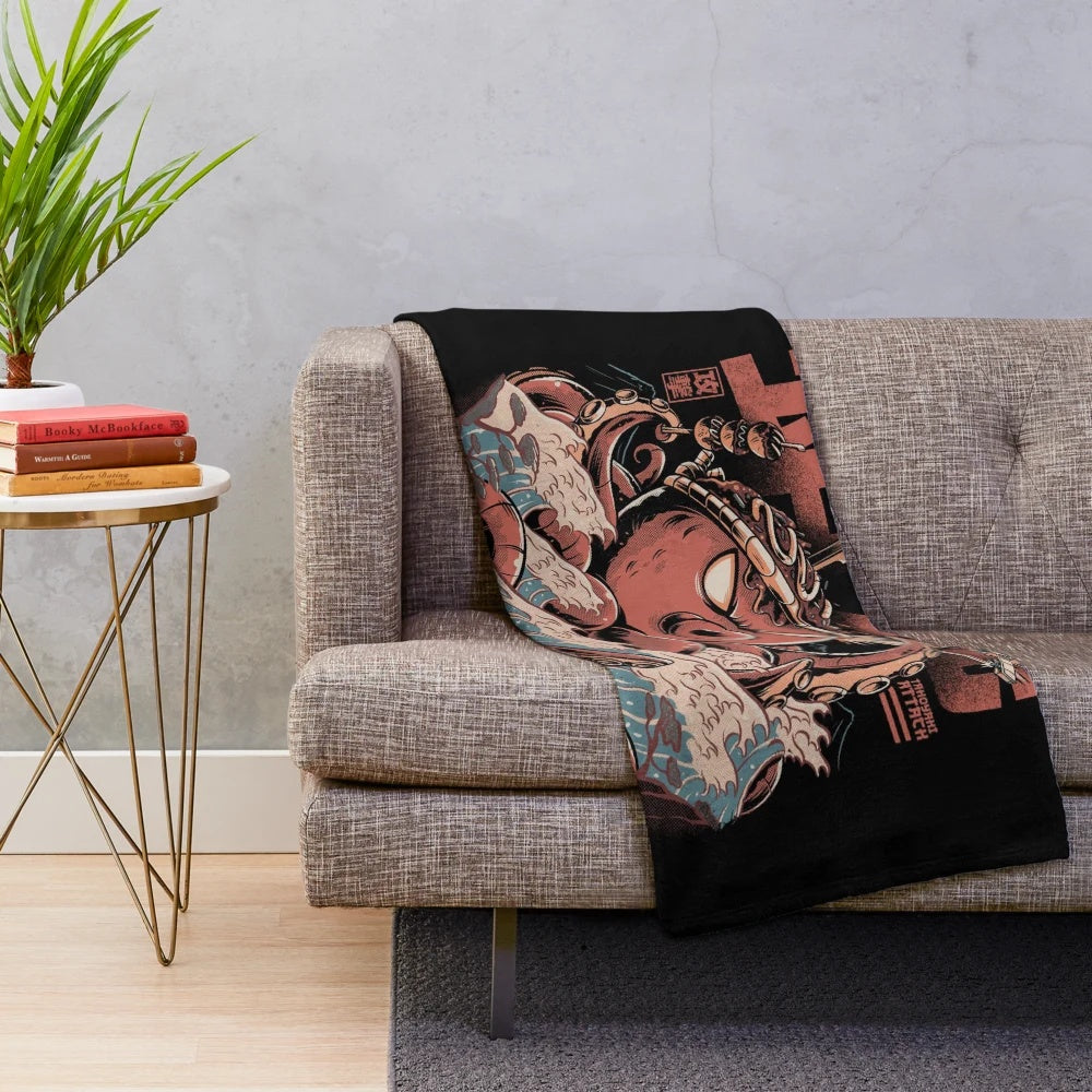 Takoyaki Kaiju plush blanket with retro anime-inspired design