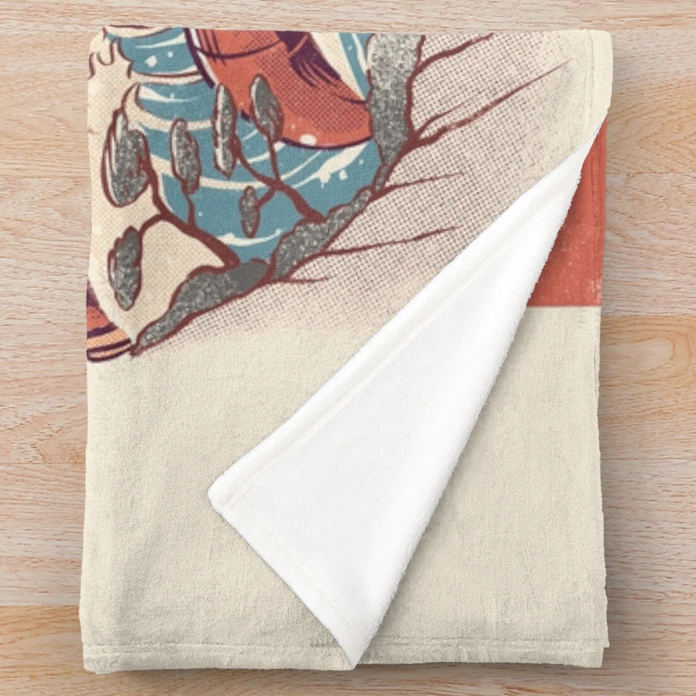 Takoyaki Plush Blanket featuring a retro Japanese inspired monster design