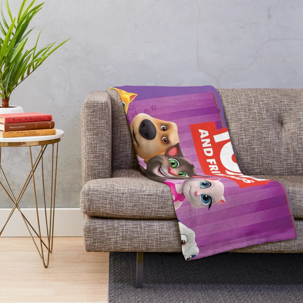 Talking Tom and Friends plush blanket with cartoon characters