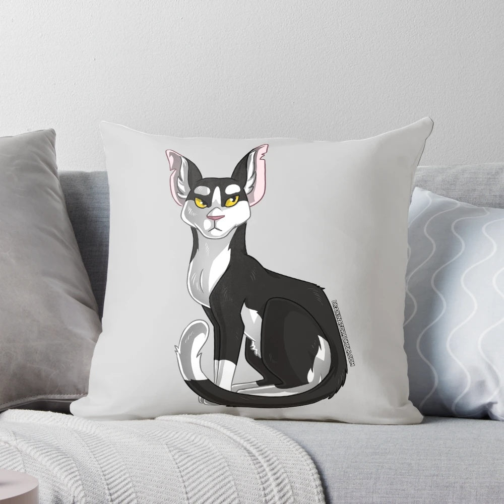 Tallstar the Windclan leader pillow, featuring the tuxedo cat character from the Warrior Cats series by Erin Hunter.