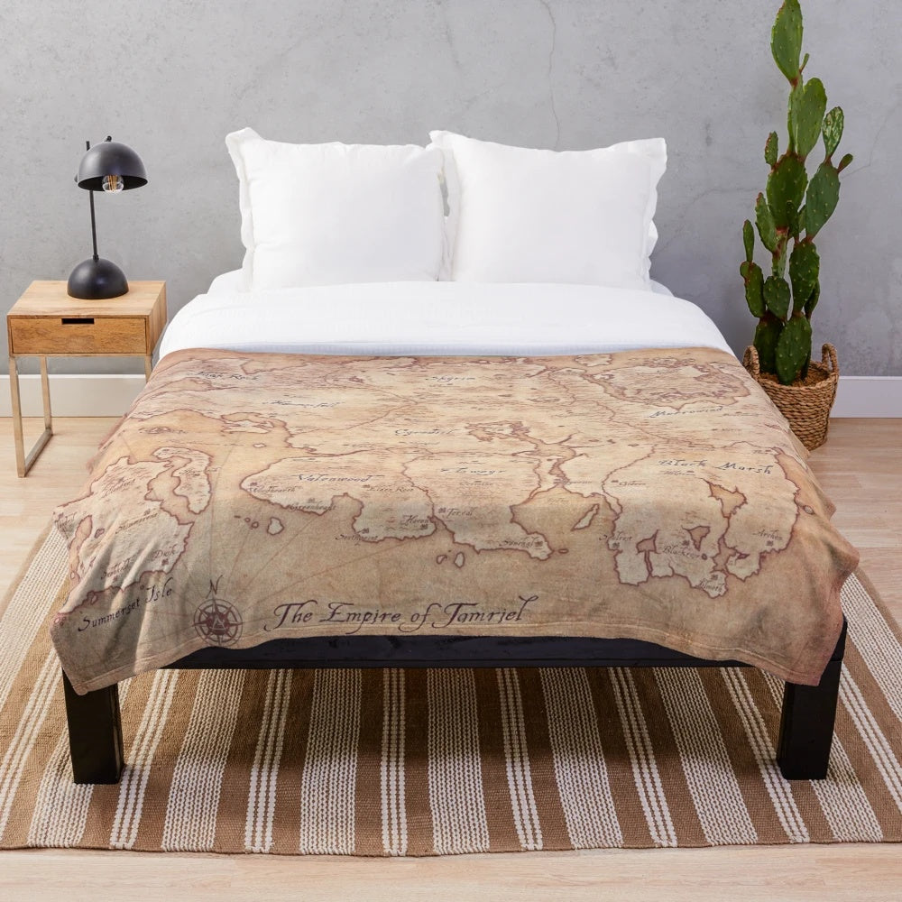 Tamriel plush blanket featuring iconic Elder Scrolls imagery