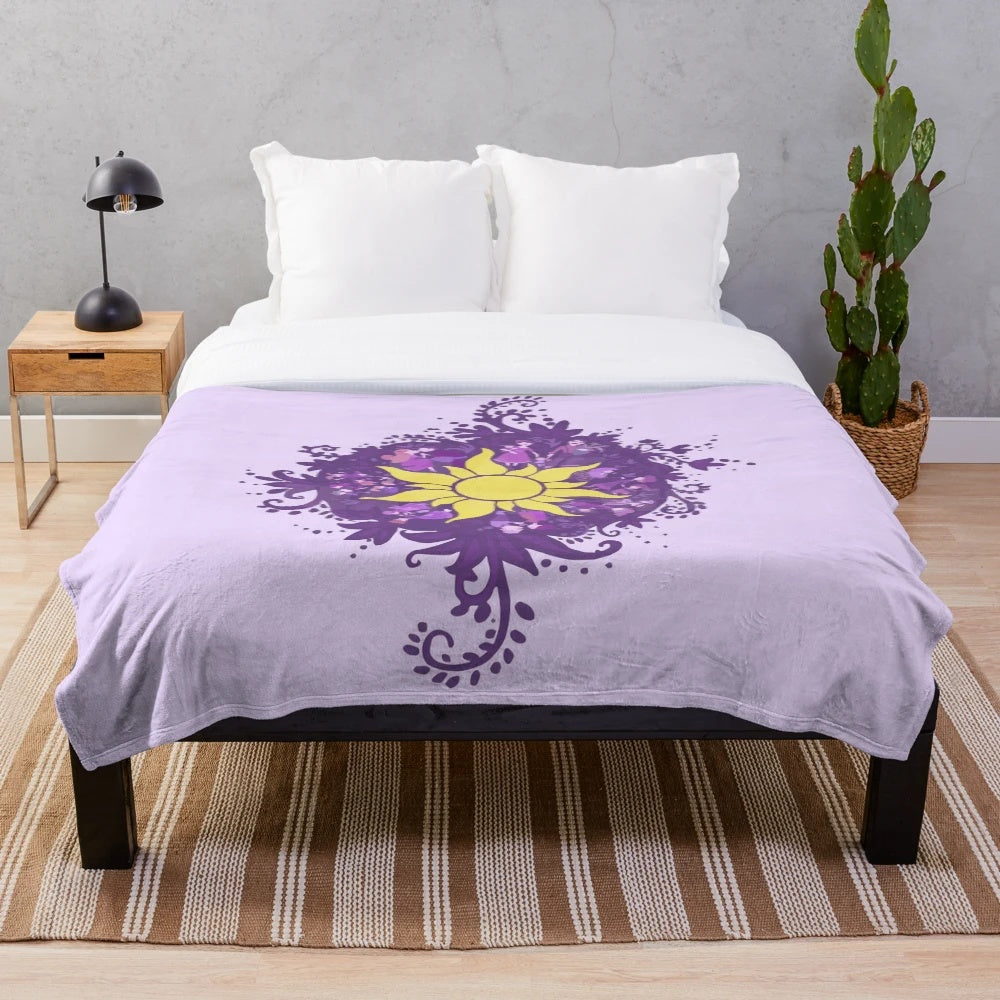 Tangled Sun Kingdom Dance Plush Blanket featuring Rapunzel and the sun symbol