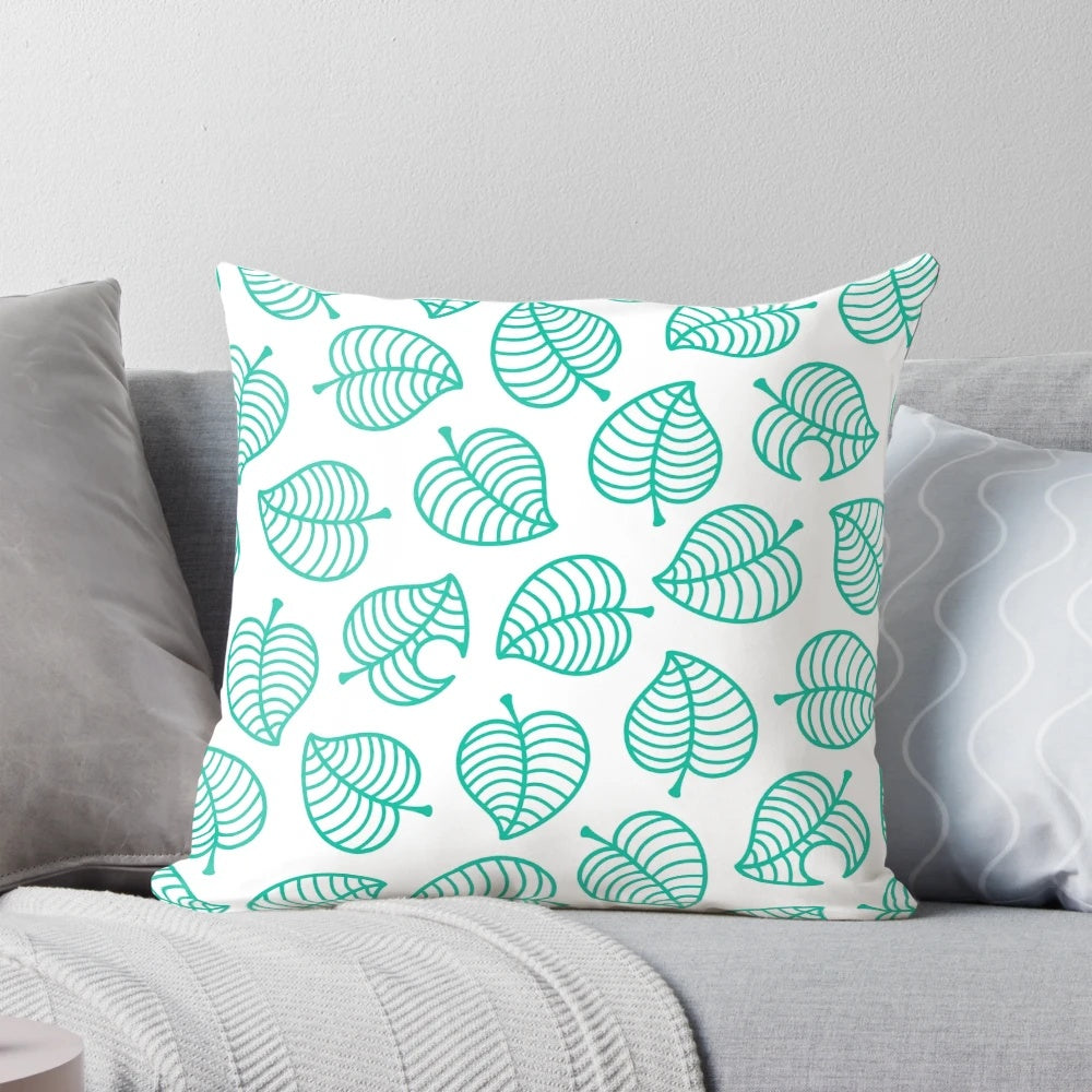 Soft and plush tanuki leaf-shaped pillow inspired by the popular video game Animal Crossing: New Horizons