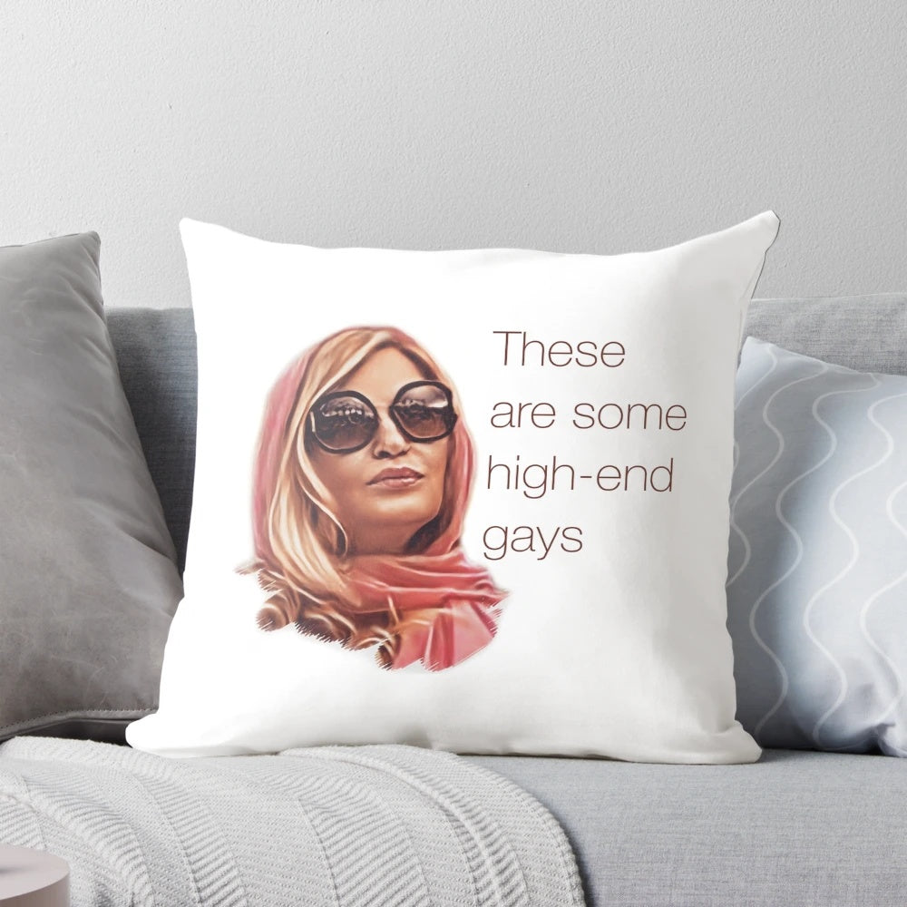 Decorative throw pillow featuring Tanya McQuoid quotes from the TV series The White Lotus