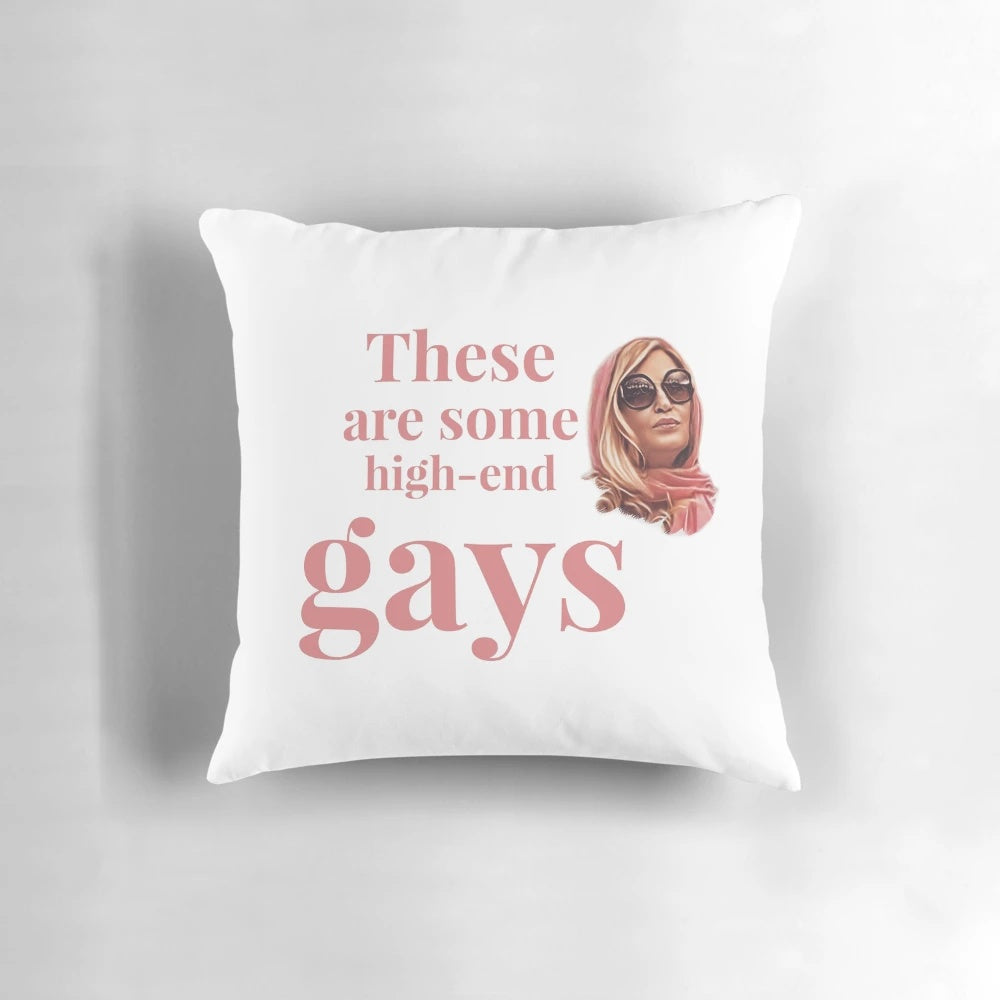 Decorative pillow featuring quotes from the character Tanya McQuoid, played by Jennifer Coolidge, in the TV series "The White Lotus".