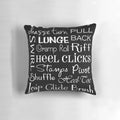 Tap Dance Subway Art Poster Pillow featuring black and white typography and dance terms