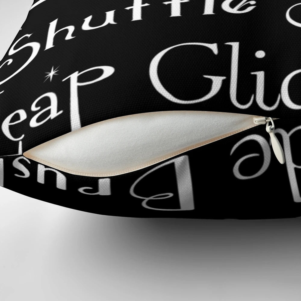 Tap Dance Subway Art Poster Pillow featuring black and white typography and dance terms