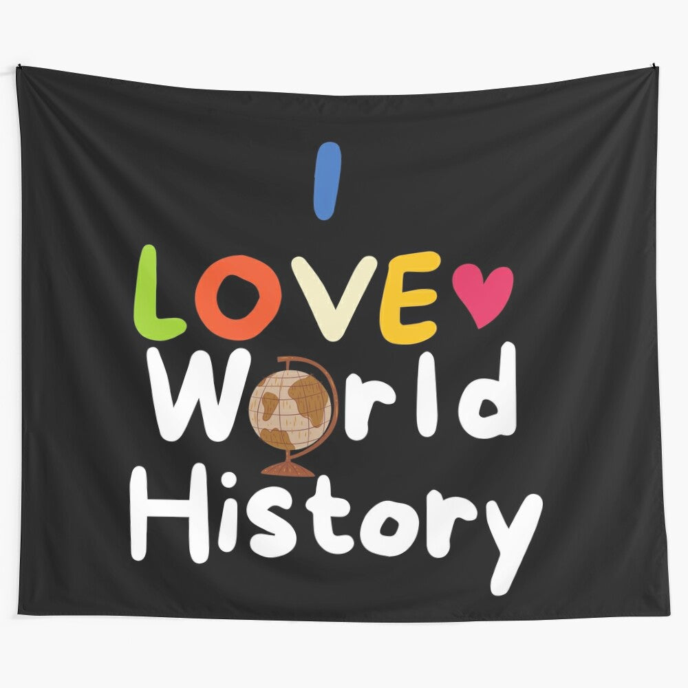 Colorful world history themed tapestry for students and teachers