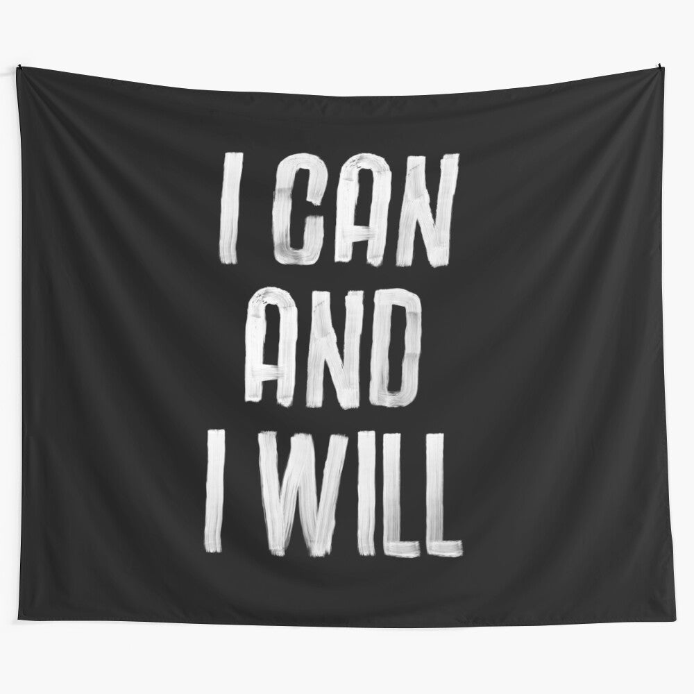 Inspirational black and white hand lettered motivational typography wall art tapestry