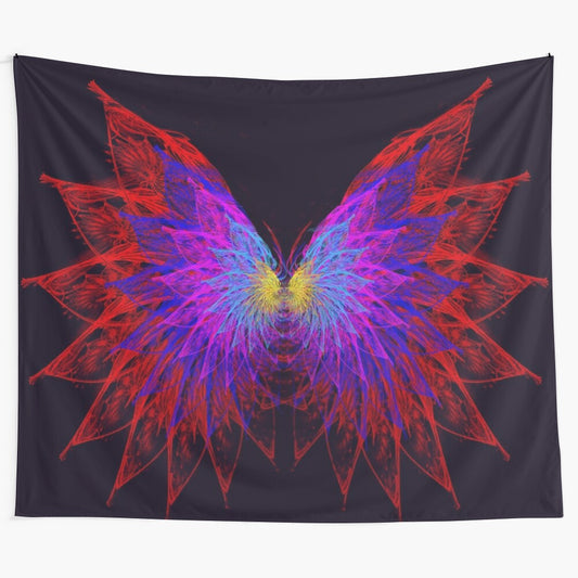 Colorful butterfly wings tapestry with abstract, psychedelic patterns