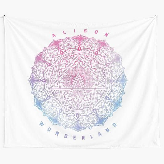 Alison Wonderland-inspired mandala tapestry featuring vibrant colors and intricate design