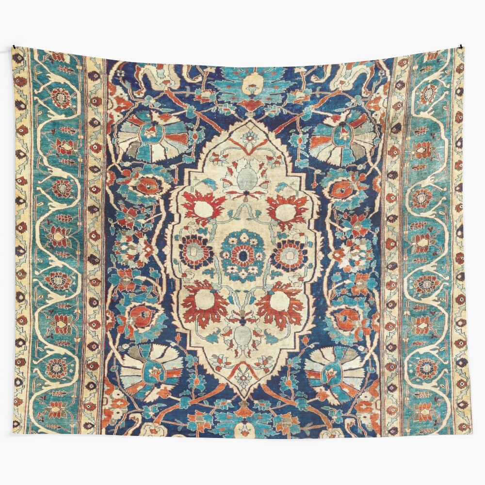 Heriz or Tabriz-inspired Persian silk rug tapestry wall art