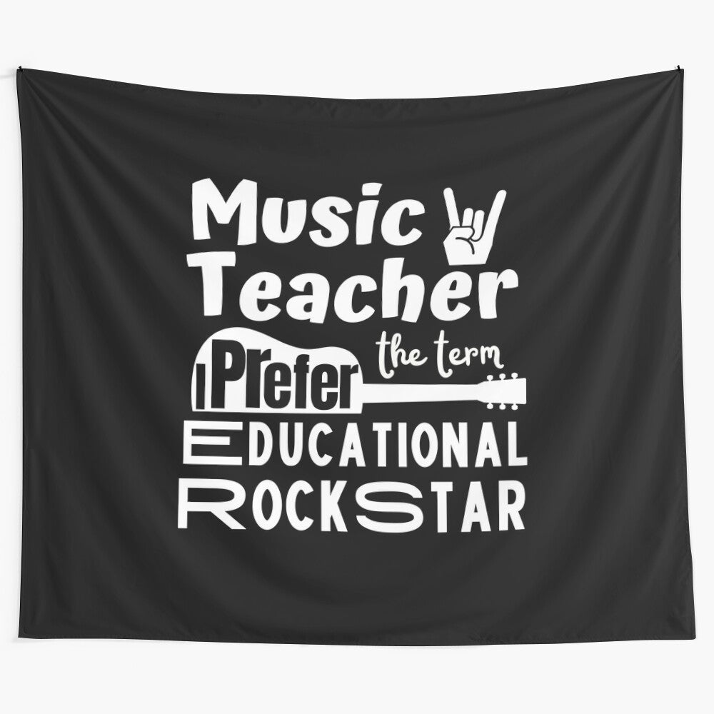 Tapestry showcasing a humorous "Educational Rockstar" music teacher design