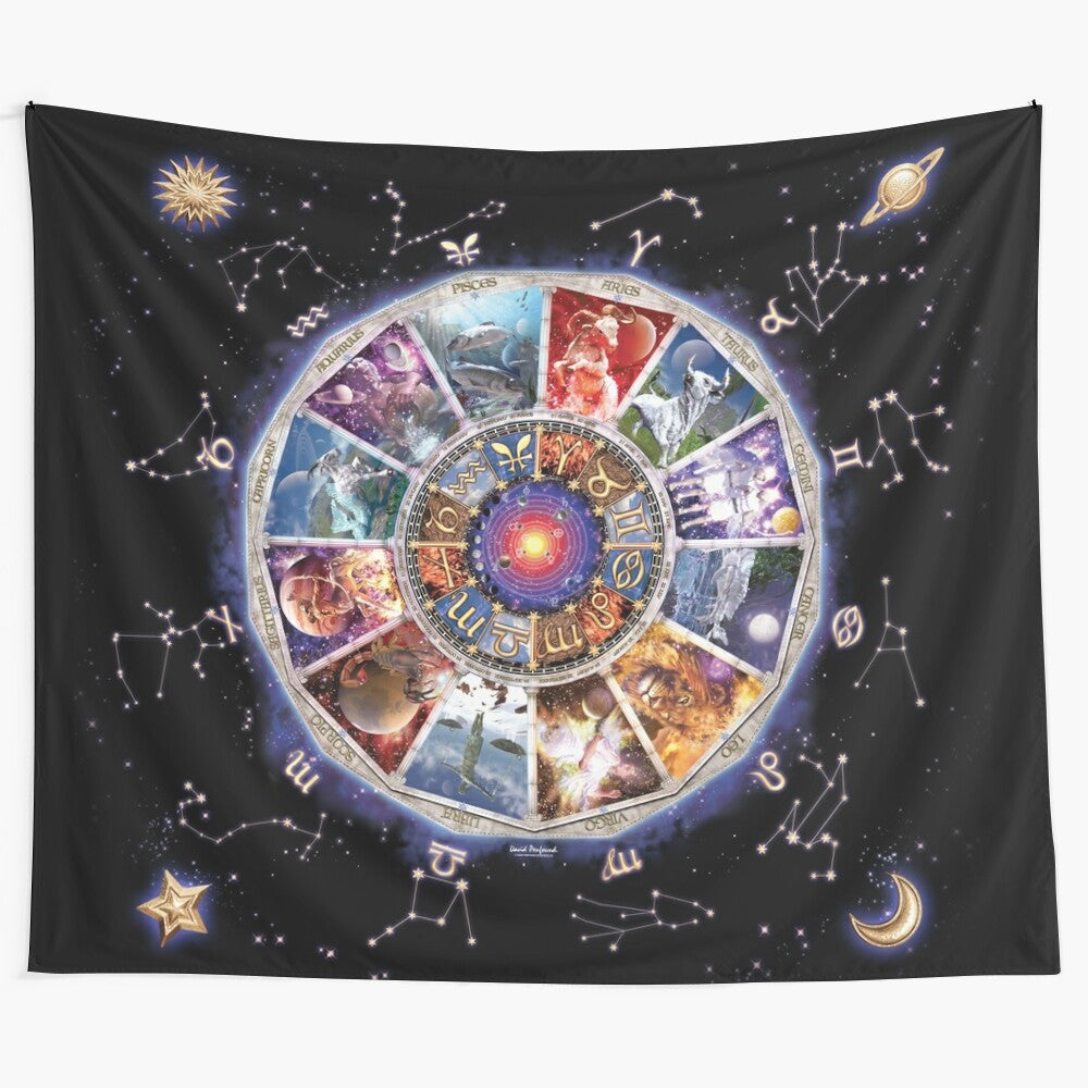 Zodiac Tapestry with Constellations and Celestial Imagery