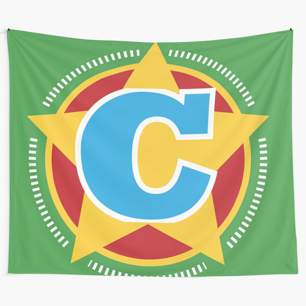 Superhero-Inspired Letter C Tapestry with Stars and Stripes Pattern