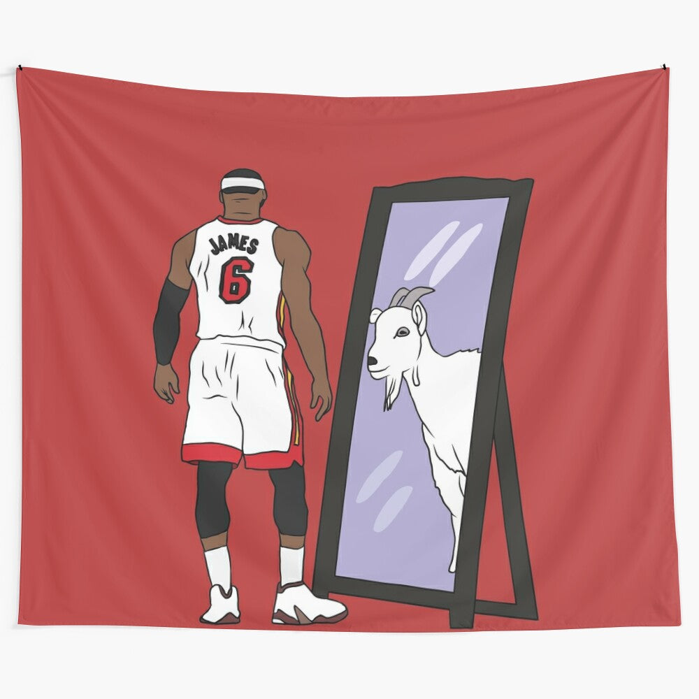 Lebron James tapestry wall hanging depicting the GOAT basketball player