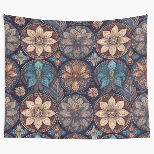 Retro-style floral tapestry with earthy boho design