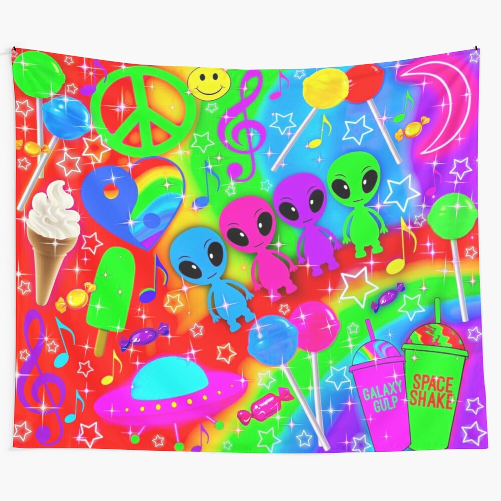 Colorful and trippy tapestry with abstract cosmic and psychedelic design