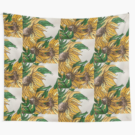 Abstract sunflower painting on tapestry