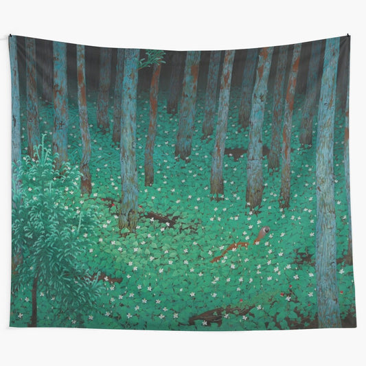 Mori Forest Dark Green Landscape Vintage Japanese Tapestry Wall Hanging