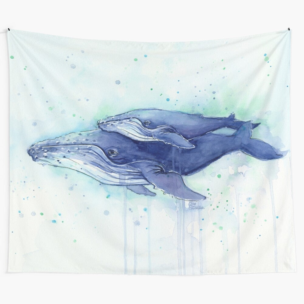 Humpback whale mother and calf painting tapestry