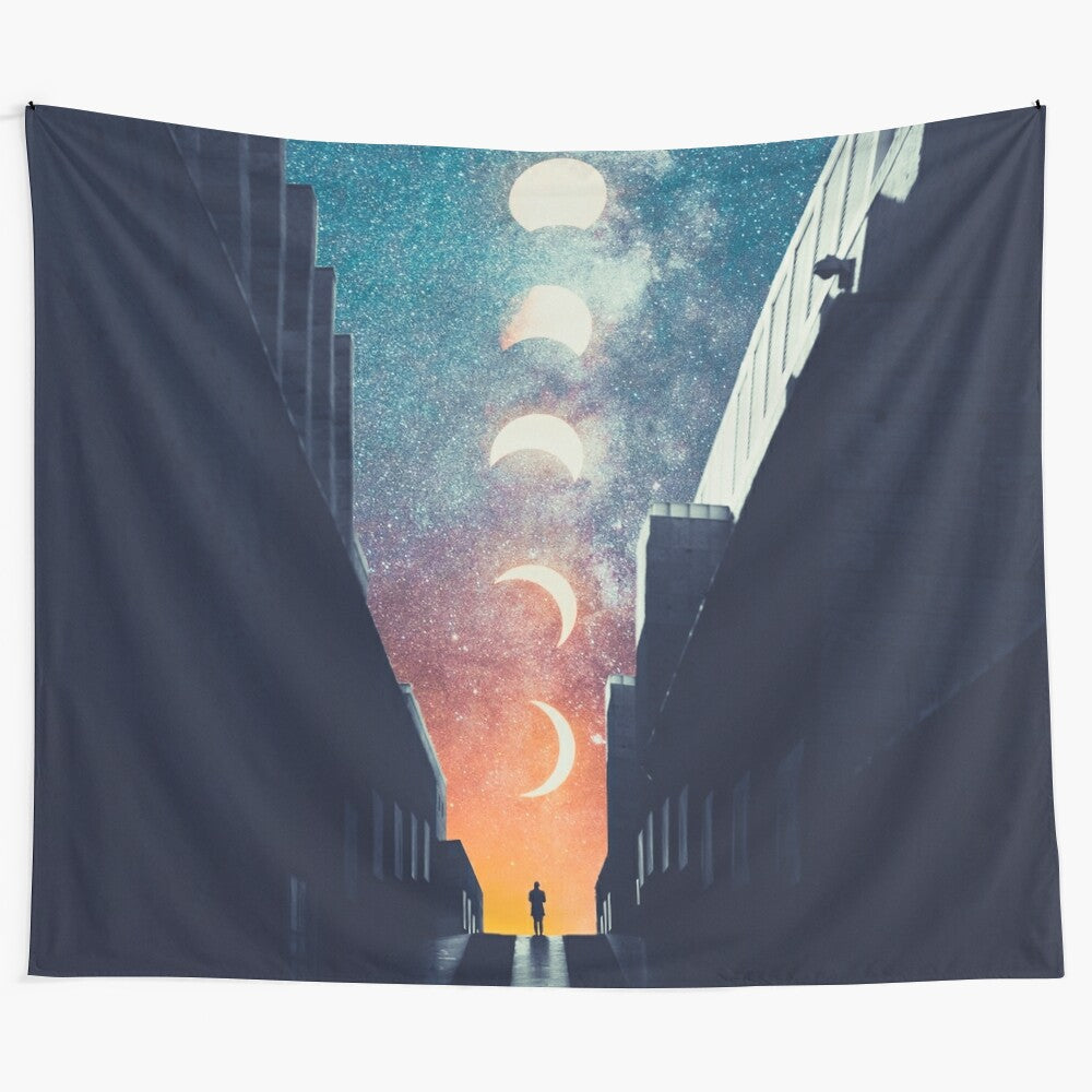 Soliloquy tapestry featuring a surreal celestial dreamscape with the Milky Way and moon