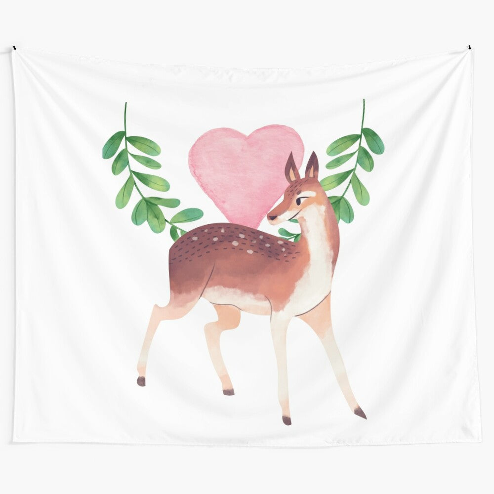 Beautiful deer tapestry with a serene nature scene