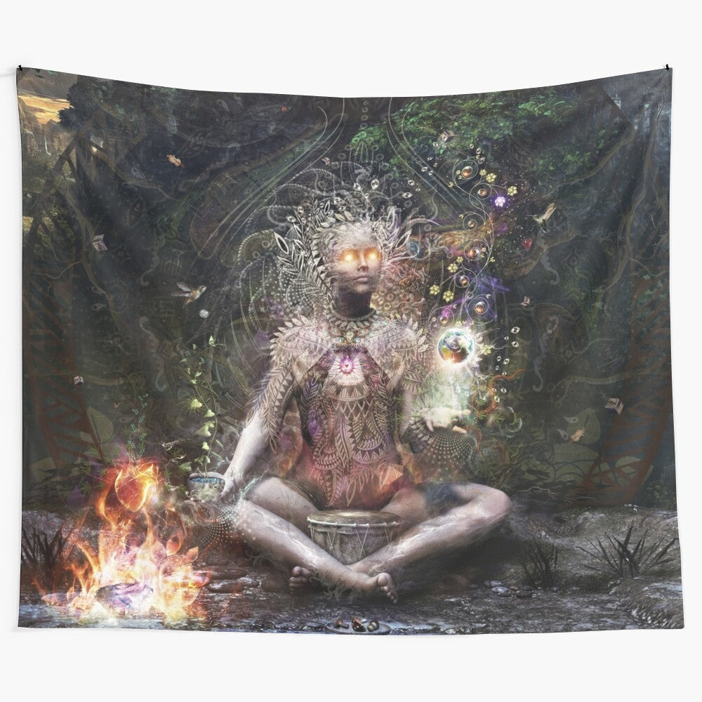 Vibrant psychedelic tapestry inspired by nature, visionary art