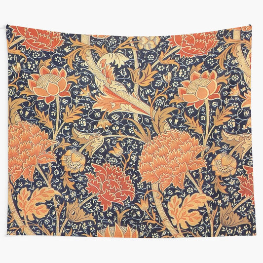 Cray blue and orange tapestry with floral design inspired by William Morris