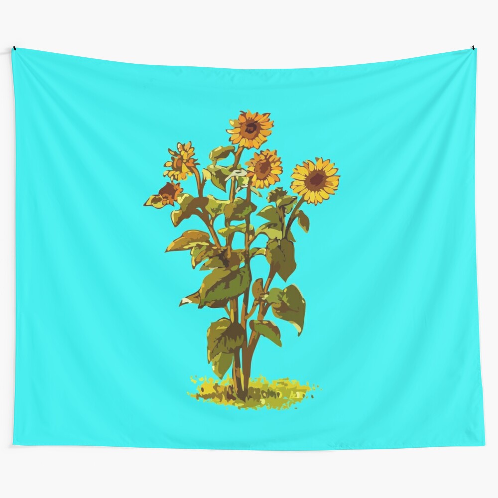 Sunflower floral tapestry with vibrant yellow and green colors