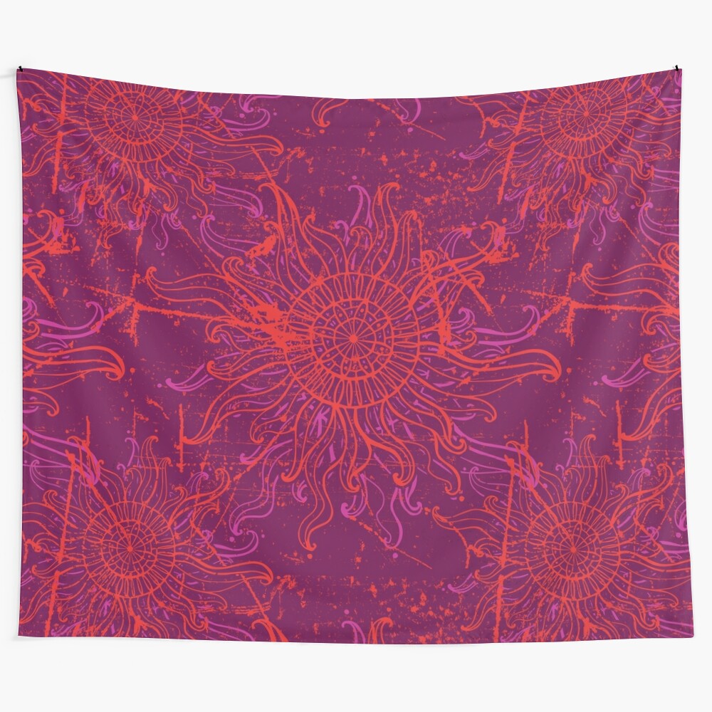 Colorful abstract psychedelic tapestry with trippy, kaleidoscopic pattern